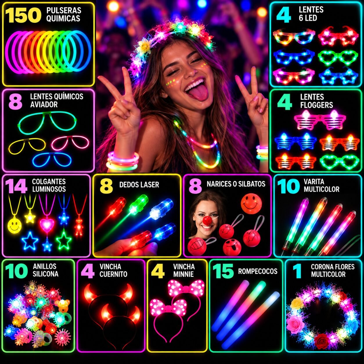Combo cotillon luminoso 80-120 personas + regalo - Imagen 2